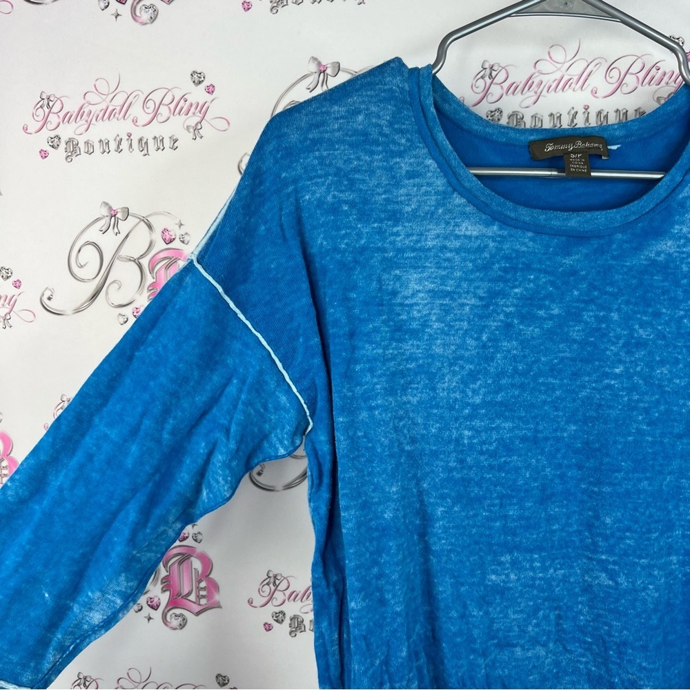 Tommy Bahama tie dye wash style blue stretchy comfy Long Sleeve Blue Tee - Picture 4 of 10